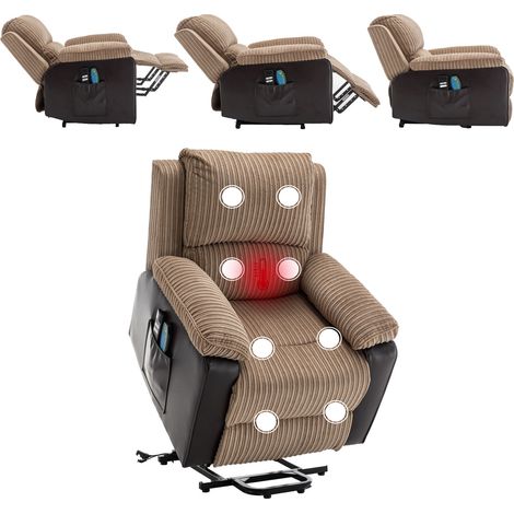 Jumbo Cord Fabric Electric Recliner Chair with Massager Heating - Brown (1/5)