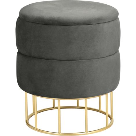 Pouf a scomparto rotonda in velluto trapuntato AKORD ELZA colore Grigio (1/5)