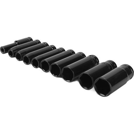 Jeu de 10 douilles à impact profondes de 1/2 pouce, 6 pans, 8-24 mm, en acier au carbone, pour la réparation automobile (1/5)
