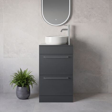 Napoli 390 Gloss Grey 500mm 2 Drawer Vanity Unit for Countertop Basins - 500mm - Chrome 320mm Handle
