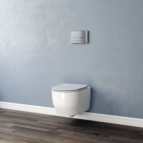 Modern Bathroom Round Wall Hung Toilet Rimless WC pan UF Soft Close Seat (1/5)