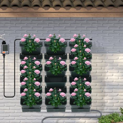 Plante murale verticale suspendue avec système d'irrigation automatique, pot de fleurs mural vertical à suspendre avec 18 pots, pot de fleurs de jardin vertical avec minuterie (1/5)
