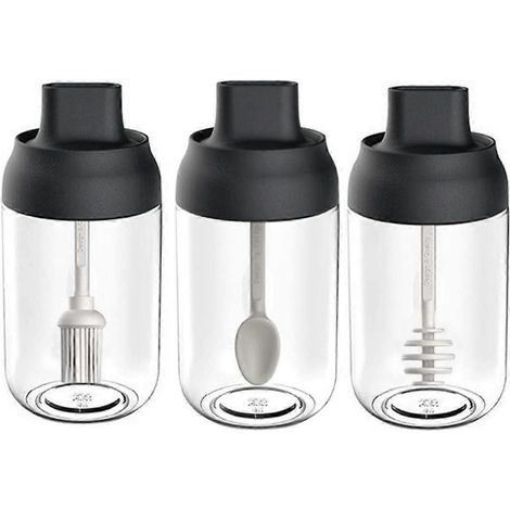 Set aus 3 durchsichtigen Glasgewürzgläsern für die Küche.