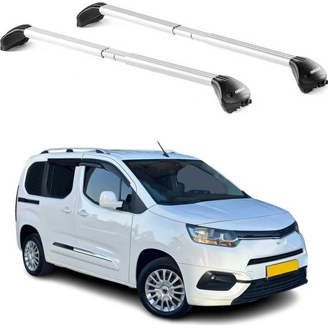OMAC Barres de toit transversales certifiées TÜV pour Toyota Proace City Verso 2019-2026 – Verrouillables (4 antivols) – Charge max 100 kg – Sangle inox + protection caoutchouc Argent (1/4)