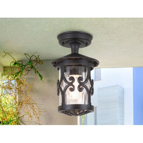 LED Außen Decken Laterne aus Alu im Landhausstil, Schwarz Höhe 26cm (1/5)