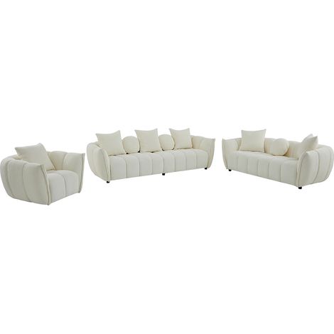 Canapé 4 places, canapé 3 places et un fauteuil pivotant en tissu texturé beige GONOLON (1/5)