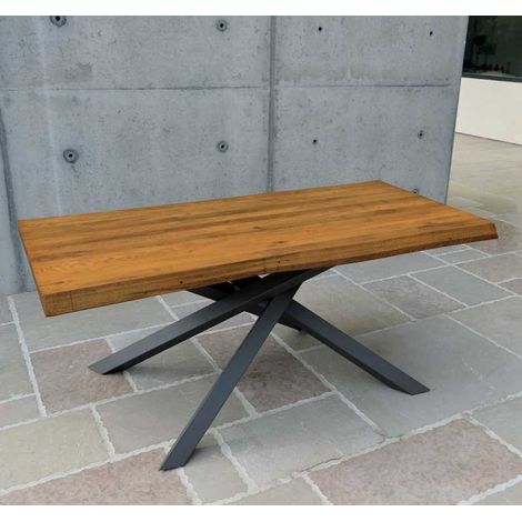 Tavolo fisso Piano Massello Rovere Nodato base Metallo Piedi Incrociati Dimensione Tavoli: 160 x 90