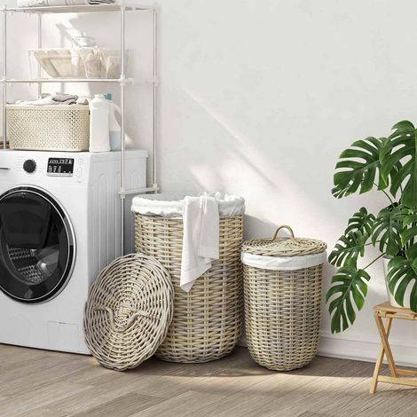 vidaXL Laundry Basket with Lid GENDT 2 pcs Natural Grey Kubu Rattan (1/5)