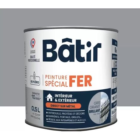 Peinture Spécial Fer BÂTIR Gris granit brillant 0,5 L (1/2)