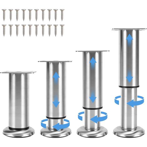 4 set di gambe telescopiche per mobili, piedini di supporto in acciaio inox con cuscinetti antiscivolo per credenza, mobile TV, divano letto (12-18 cm) (1/5)