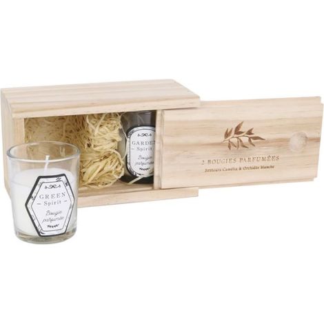 Lot de 2 Bougies Parfumées "Coffret Bois" 6cm Blanc (1/2)