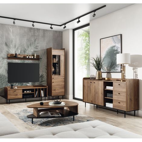 Wohnzimmer Möbel Set im Retro Look VAREDO-132 in Eiche Nb., Wohnwand inkl. Couchtisch und Sideboard (1/5)