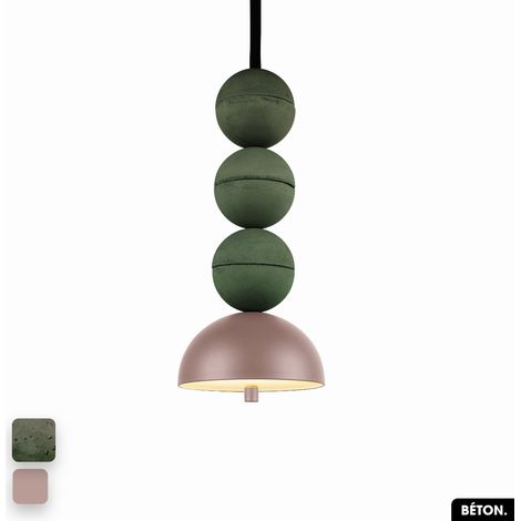 Lampe de suspension en béton - BOSFOR CONCRETE ASPERGE - ROSE 3 BALLES LED 14W (1/2)