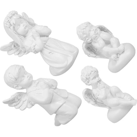 Lot de 4 Figurines D'anges Miniatures Ailes Blanches, Sculptures Artisanales en Résine, Décoration Intérieure pour Bureau et Maison, Présent Noël Élégant, Statuettes Décoratives (1/5)