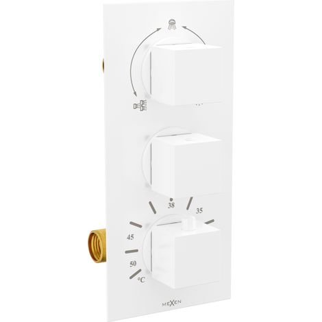 Batterie de douche-baignoire thermostatique Mexen Cube à 3 sorties, blanche - 77503-20