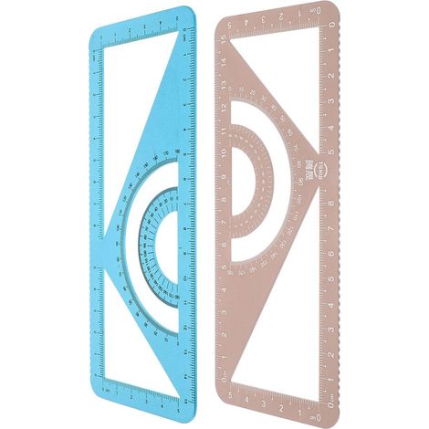 Règle à dessin en métal multifonction, lot de 2, bleue et marron (1/5)