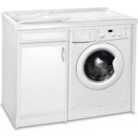 Mobile lavatoio 105x60 cm in Pvc con vasca in resina coprilavatrice a SX Bianco (1/4)