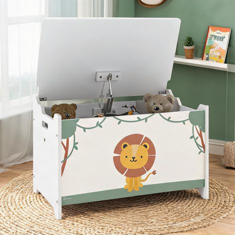 Coffre à jouets laqué vert en MDF 60 x 37 x 39 cm avec couvercle (1/5)