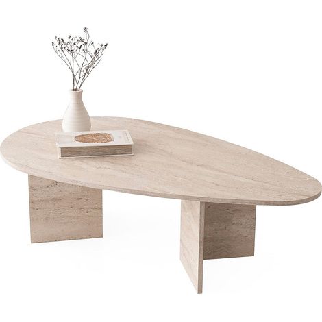 Table basse - Effet travertin beige - LOMARETI