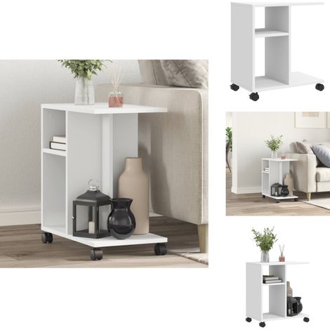 Table d'appoint avec roues blanc 50x30x55 cm bois d'ingénierie - Table D'appoint - Meuble D'appoint - Table Basse - Table Ronde - Table Blanche (1/5)