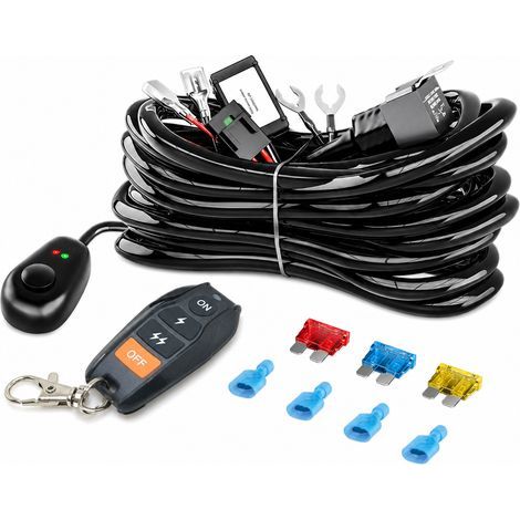 Cavo di cablaggio per 2 fari da lavoro LED, telecomando wireless e funzione lampeggiante, cavo da 3 m 18 AWG (1/5)