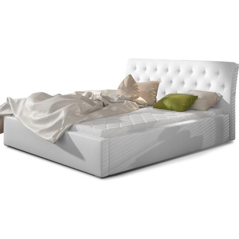 Lit simili cuir capitonné Venizia-Blanc-160x200-Version sommier et coffre (1/5)
