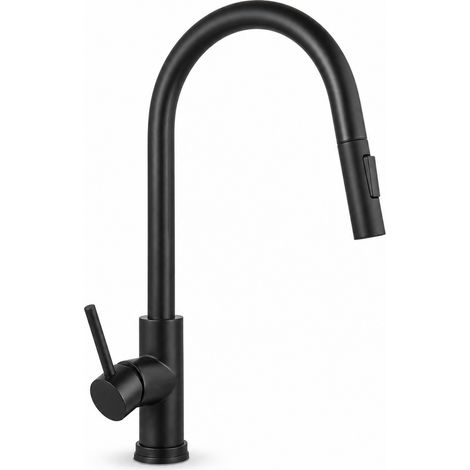 Black Stainless Steel Kitchen Mixer Tap with Pull-Out Spray for Sink (1/5)