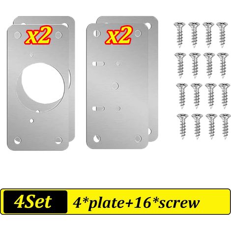 Kit de réparation de charnières de porte d'armoire (4 ensembles) : plaque de montage en acier inoxydable, outil de réparation inclus. (1/5)