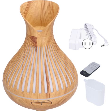 Diffuseur d'huiles essentielles 400ml en bois grain, avec télécommande, veilleuse, humidificateur pour chambre et bureau, prise US 100-240V (1/5)