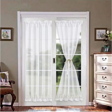 (blanc-137 x 102 cm)2 Rideau de Porte Passe Tringle Semi-Transparent French Panneau de Porte Rideaux,Blanc 137x102cm pour Chambre Salon (1/4)