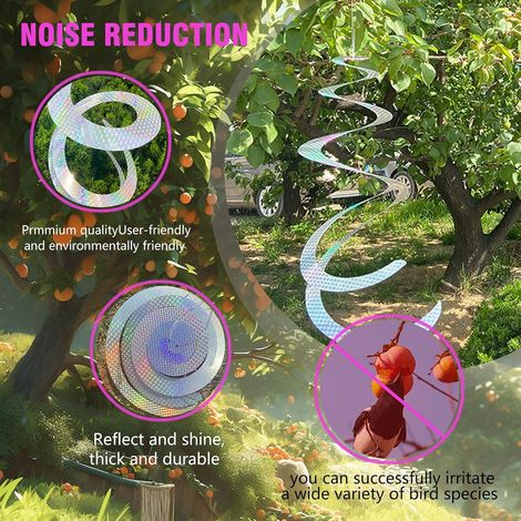 Stück reflektierende Vogelabwehrspirale, Windspirale, Taubenabwehrstab, spiralförmige reflektierende Dekoration für Balkon und Garten, Insektenschutz (1/3)