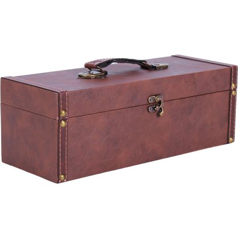 Portabottiglie cofanetto singolo marrone in PU, 34x13x13 cm (kit da 3)