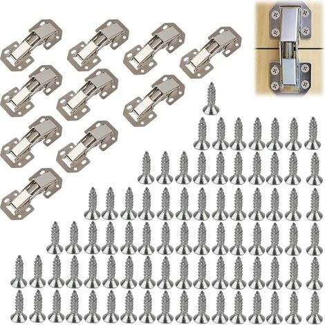 10 Pièces Charnière Porte Placard en Inox,Charnières Inox Fermeture Douce Automatique, Charnière Porte Placard Armoire Fermeture, Charnières Portes Placards Invisibles à 90 Degrés avec Vis (1/5)
