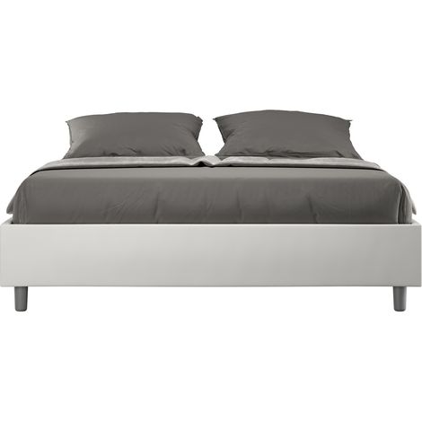 Lit sans sommier rembourré 160x190 similicuir blanc Azelia (1/4)