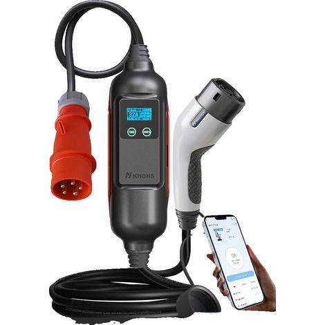 Cargador portátil para vehículos eléctricos, control WiFi, resistente a la intemperie IP65, adaptador de 22 kW y 16 A, tipo 2-b (1/2)