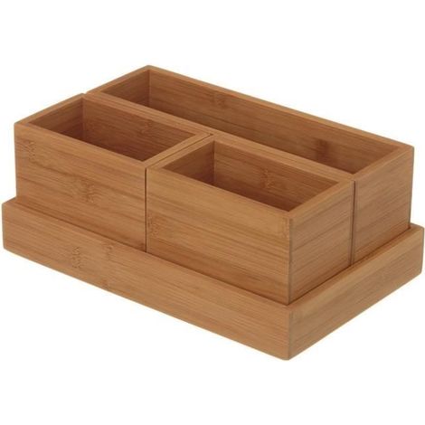 Boîte de rangement - JUANIO - Organisateur 4 compartiments - Bambou naturel - 28×18×15 cm - Couleur naturel (1/3)