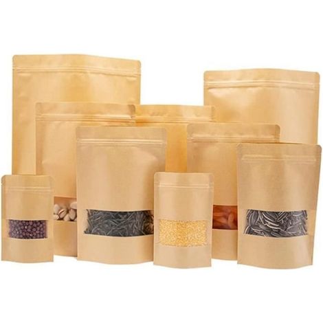 50Pcs 12x20cm Sac de Fermeture à Glissière Imperméable Sachet Zip Kraft Papier alimentaire petit pochettes avec cran et matte 410 (1/4)