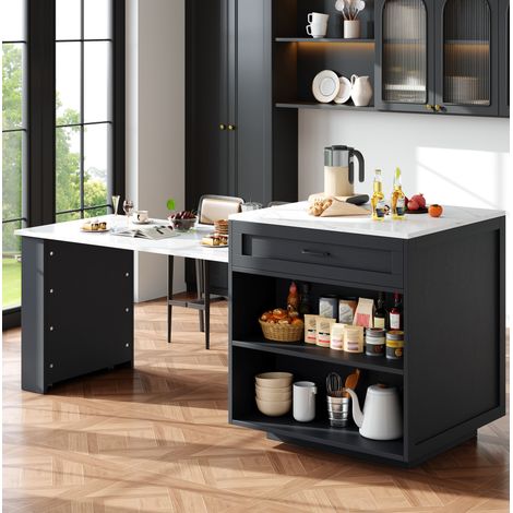 Esstisch Ausziehbar 133 202 cm Aufbewahrung MDF Schwarz OKMYHOME (1/5)