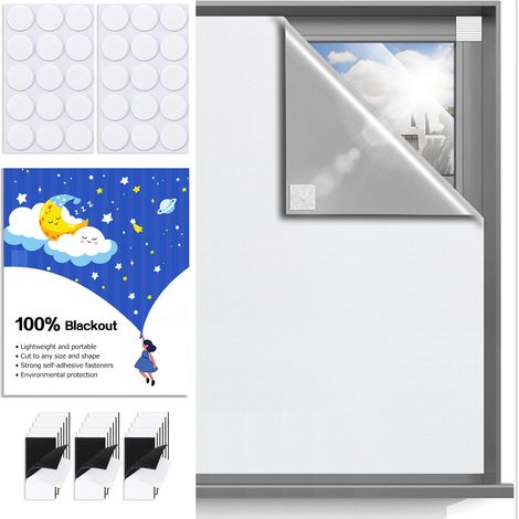 Verdunkelungsvorhänge ohne Bohren, 200x148cm Verdunkelungsvorhang Sonnenschutz Dachfenster Haus, Anti Hitze Thermoisolierter Stoff Meterware, 100% Verdunkelungsmaterial, 420D Oxford, Hellgrau