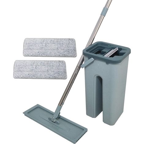 1 Balai Serpillère, Tête Pivotante 360°, Seau Double Compartiment, Microfibre, Sols Durs (1/5)