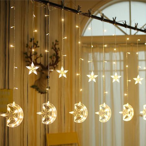 lumineux étoile lune , Guirlande Lumineuse 2.5M 8 Modes et Fonction Mémoire Extérieur/Intérieur avec Prise, étanche IP65 Télécommande Minuterie pour Chambres, Balcons, Noël (1/5)