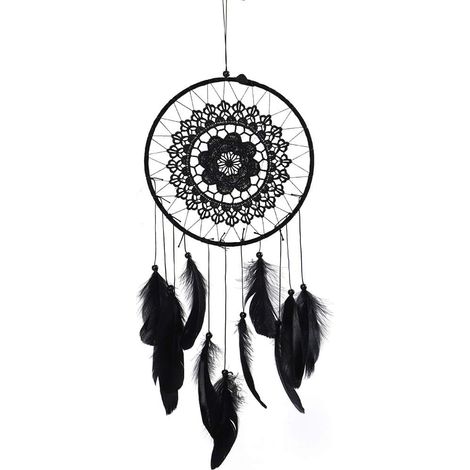 Lntyq Attrape-rêves Noir, Attrape-rêves en macramé Fait à la Main Attrape-rêves en Plumes Art Mural Attrape-rêves Suspendu pour Chambre à Coucher décor à la Maison (1/4)