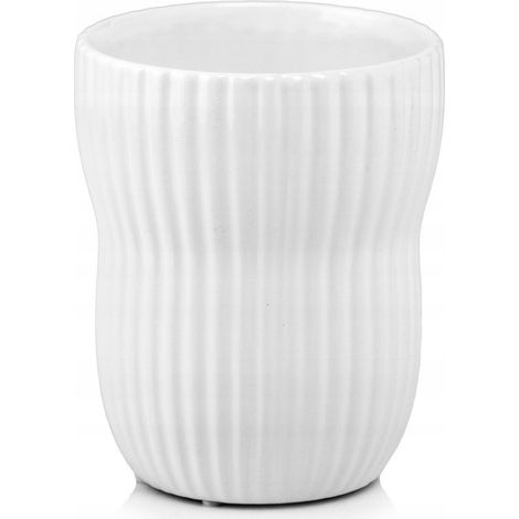 Keramikblumentopf mit rundem, gerilltem Deckel, weiß, 13 cm