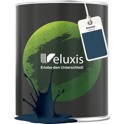 Wandfarbe Blau Grau Petrol Matt Innenfarbe – Deckkraft Klasse 1, VOC-frei, Ohne Grundierung, Tropfarm – Wohnzimmer & Schlafzimmer – 1L – Veluxis (Dusky Sea)