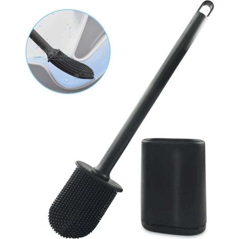 Brosse WC Suspendue En Silicone Noir Avec Tête Plate Pour Salle De Bain Nettoyage Toilettes