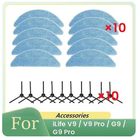 Lot de 20 brosses latérales et chiffons de rechange pour aspirateur robot iLife V9 / V9 Pro / G9 / G9 Pro (1/5)