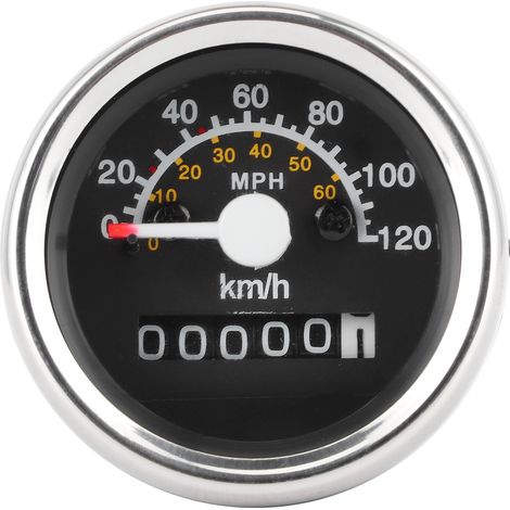 Motorrad-Modometer/Tachometer, 12 V, rund, schwarzer Rahmen aus harter Aluminiumlegierung, wasserdicht, LED, 0-120 km/h, 99999 km/h mit ultraklarer Linse. (1/5)