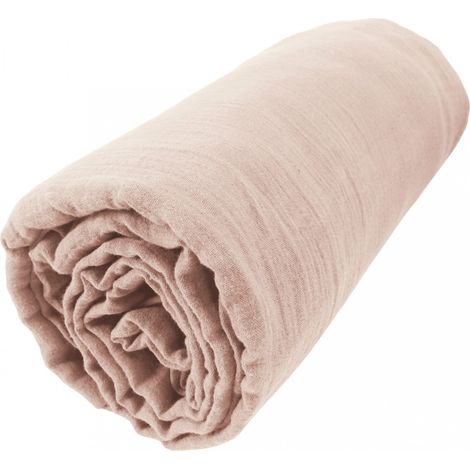 Drap Housse gaze de coton 140x190cm Gaia Guimauve