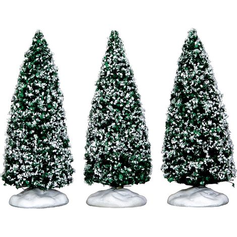 Alberi di Natale innevati Juniper, accessori per villaggio di Natale, set di 3 pezzi (1/2)