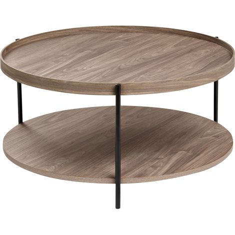 Table Basse Moderne Structure en Métal Ronde 78 cm 1 Tablette Marron Foncé Lander (1/5)